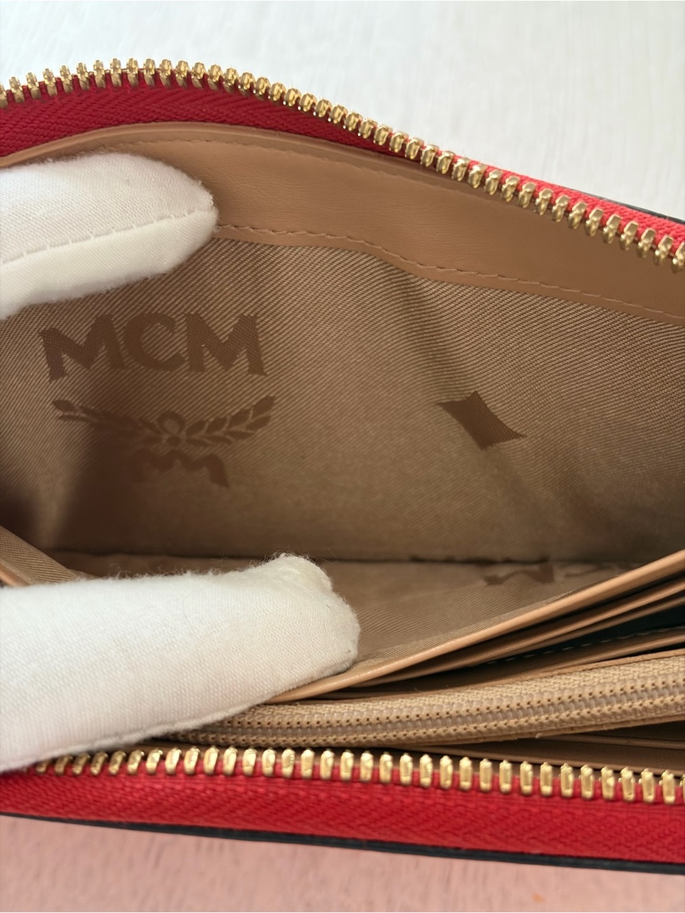 MCM Red Saffiano Zip-Around Continental Wallet - Picture 9 of 16